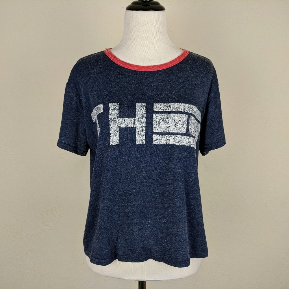 Tommy Hilfiger T Shirt Top Blue Gray Short Sleeve Streetwear Crop